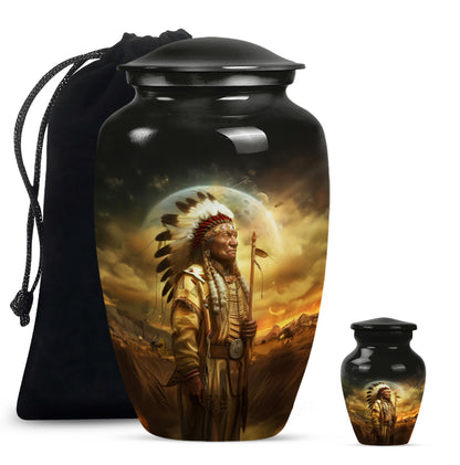 Classic 10 inch Native American urn for adult male cremation