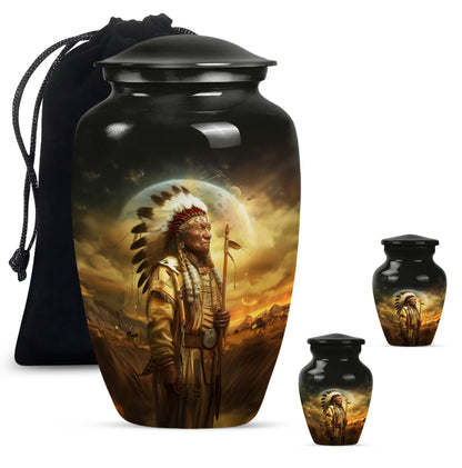 Classic 10 inch Native American urn for adult male cremation