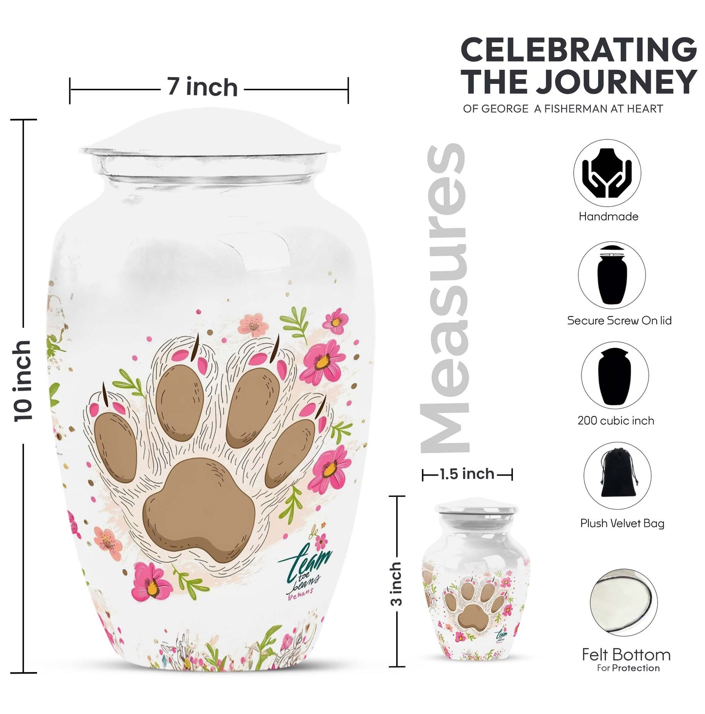 Classic 10-inch PAWS Urn, personalized cremation urn.