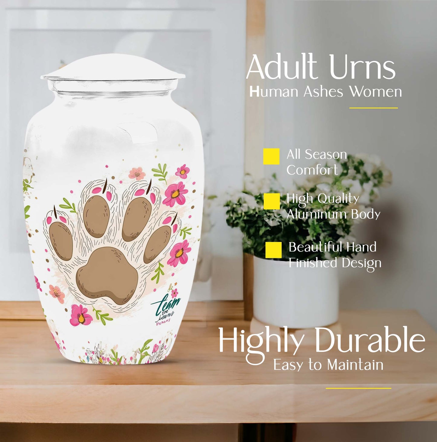 Classic 10-inch PAWS Urn, personalized cremation urn.