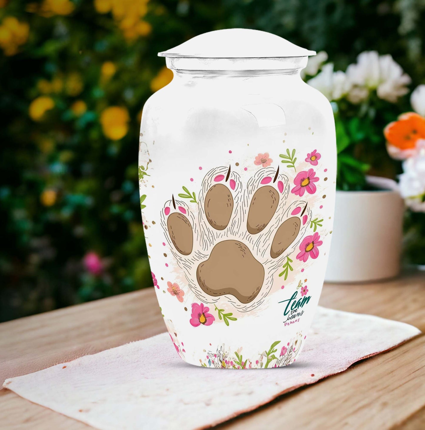 Classic 10-inch PAWS Urn, personalized cremation urn.