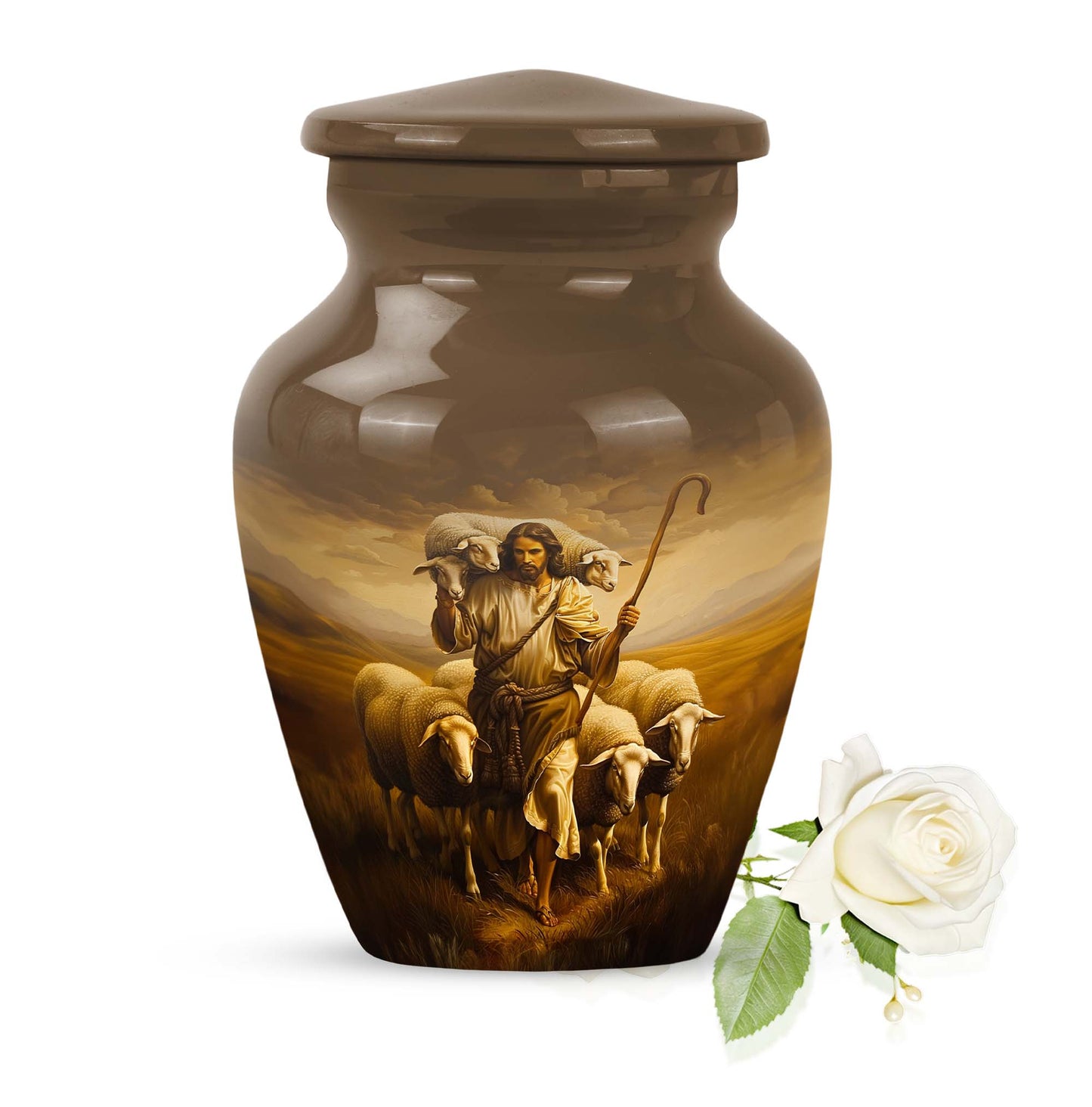 Shepherd large memorial urn made from aluminium.