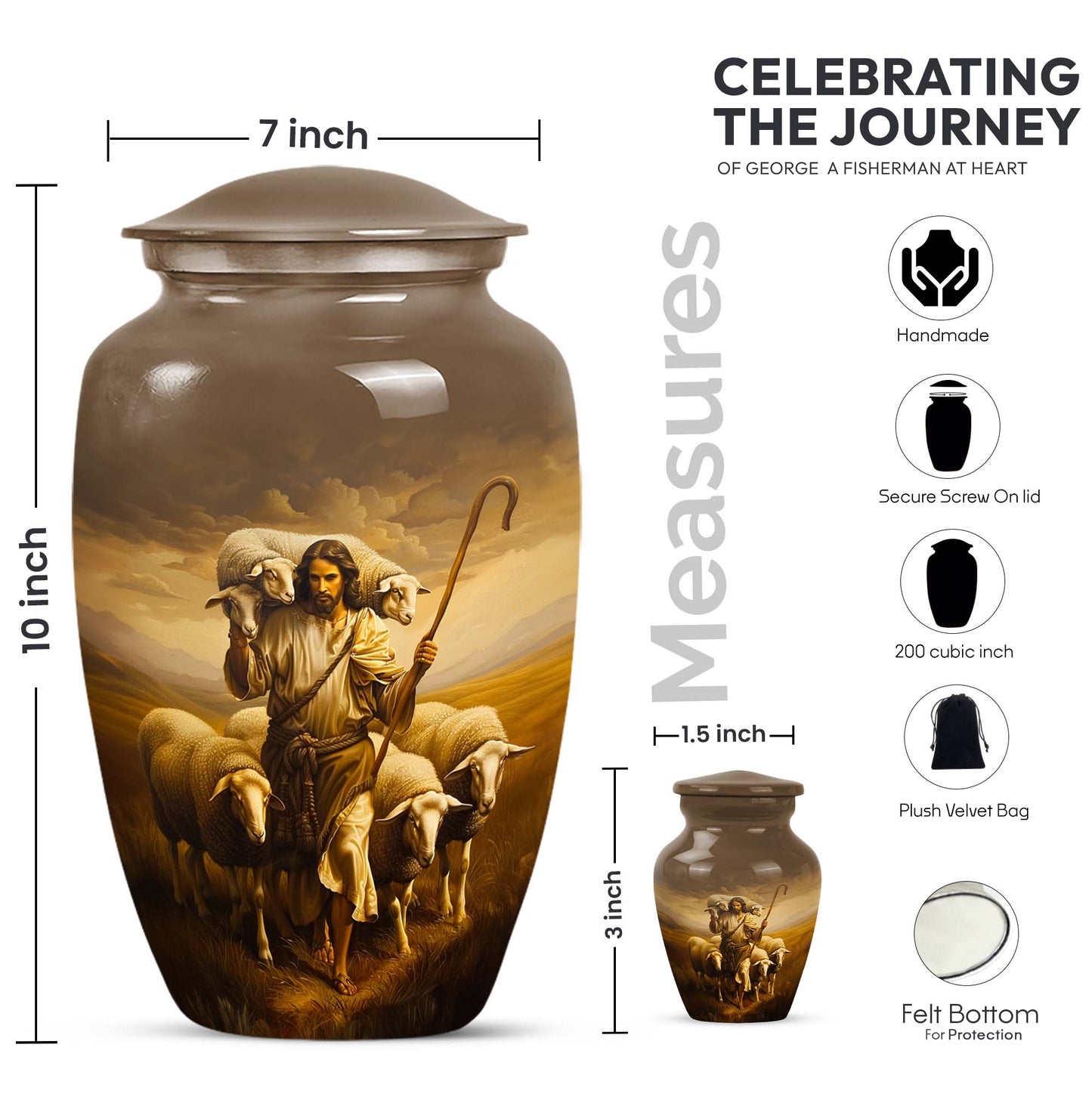 Shepherd large memorial urn made from aluminium.
