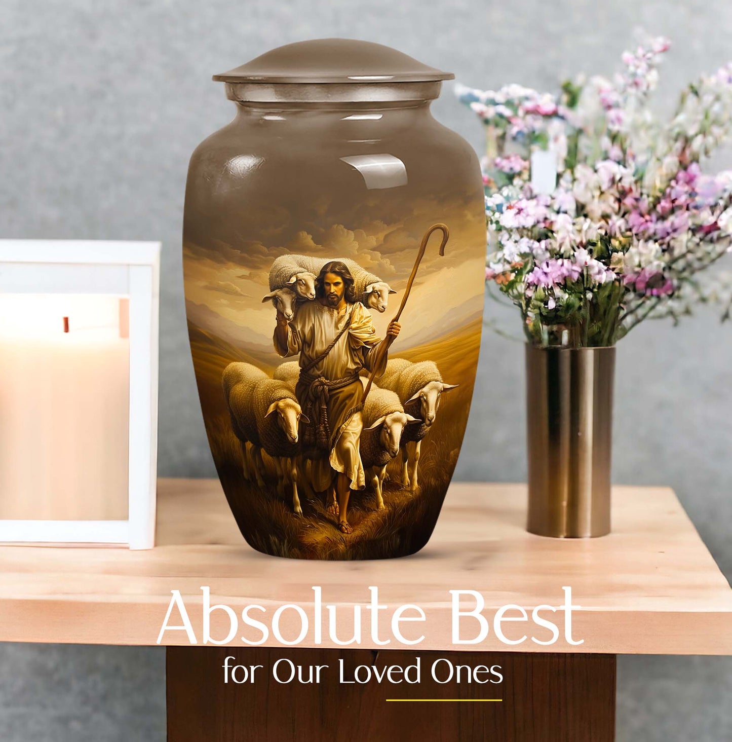 Shepherd large memorial urn made from aluminium.