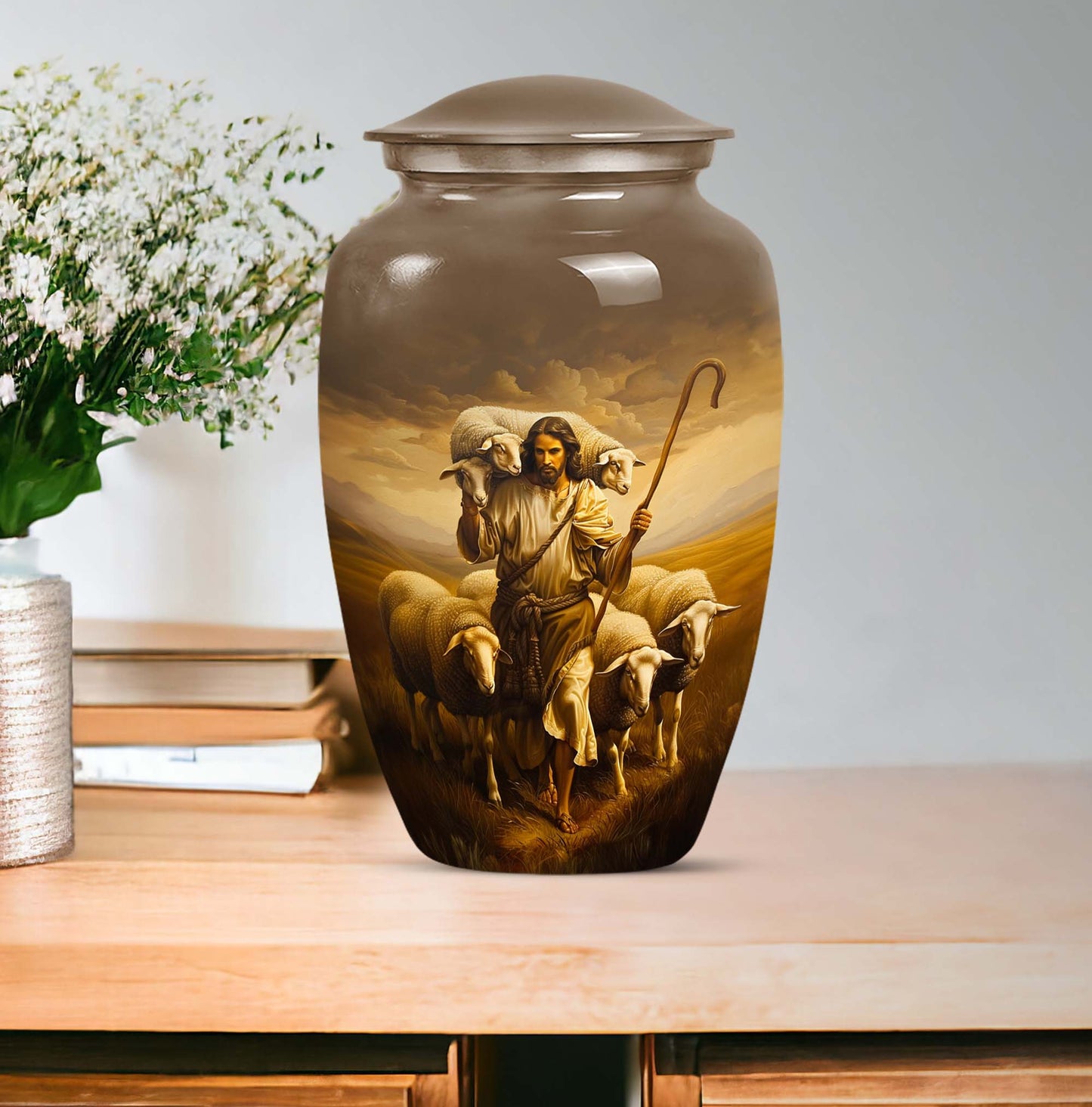 Shepherd large memorial urn made from aluminium.
