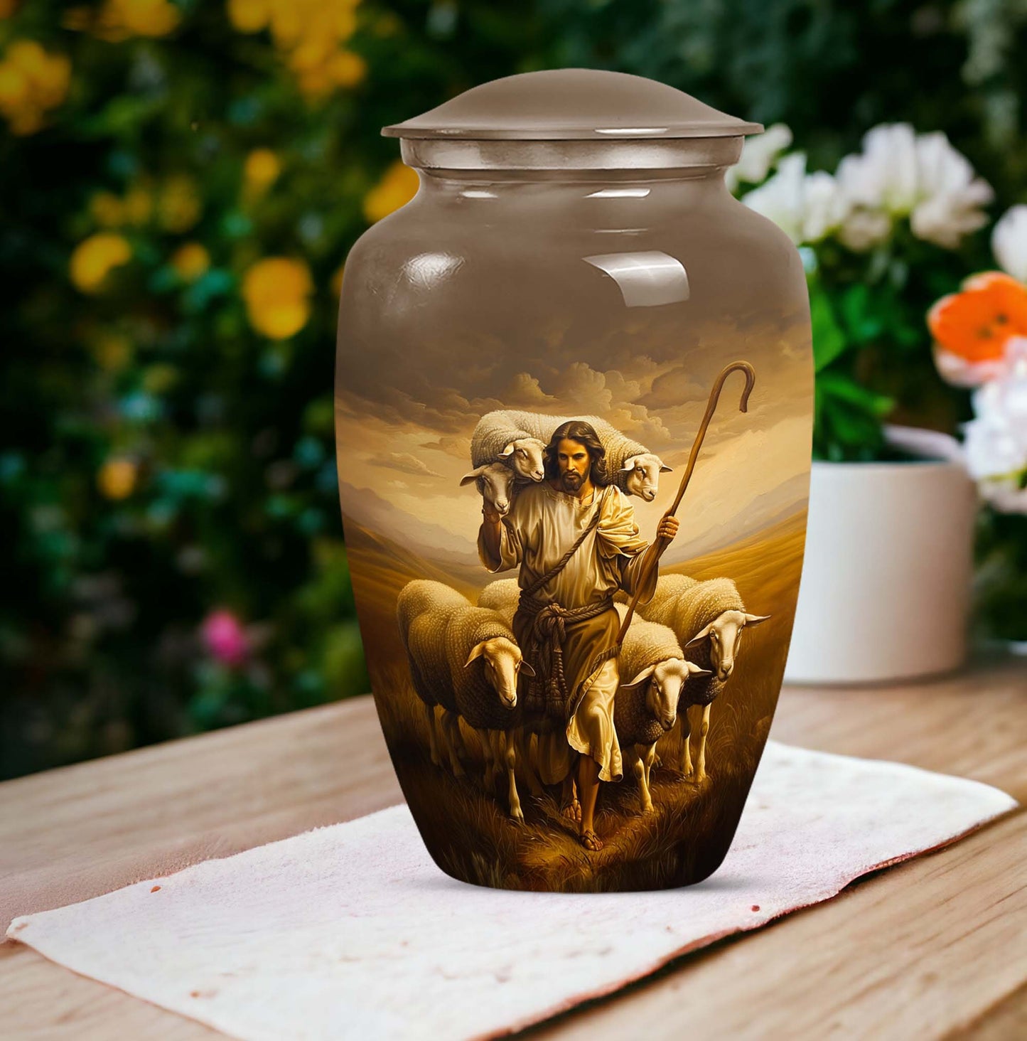 Shepherd large memorial urn made from aluminium.