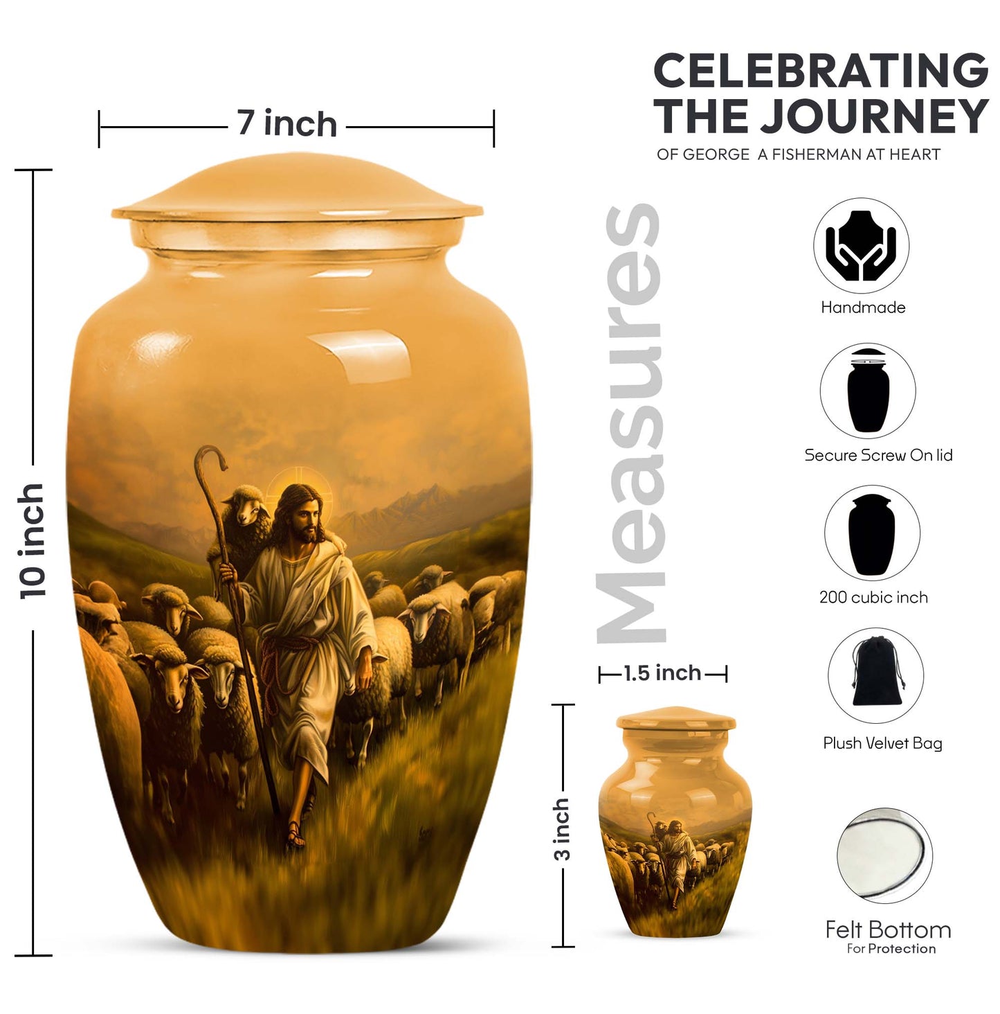 Classic Shepherd Urn, 10-inch memorial urn for ashes