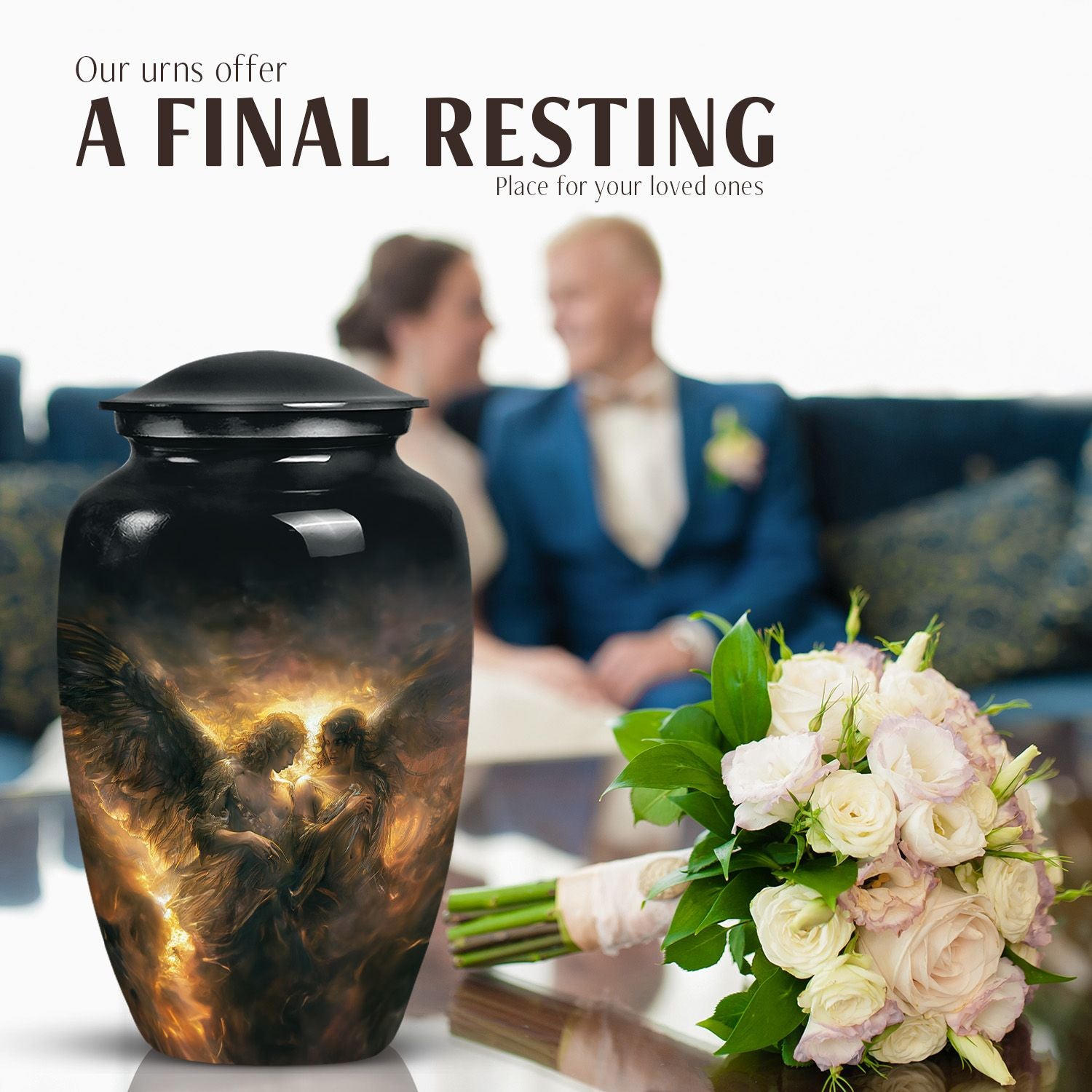 abstract-themed catholic urn for adult ashes