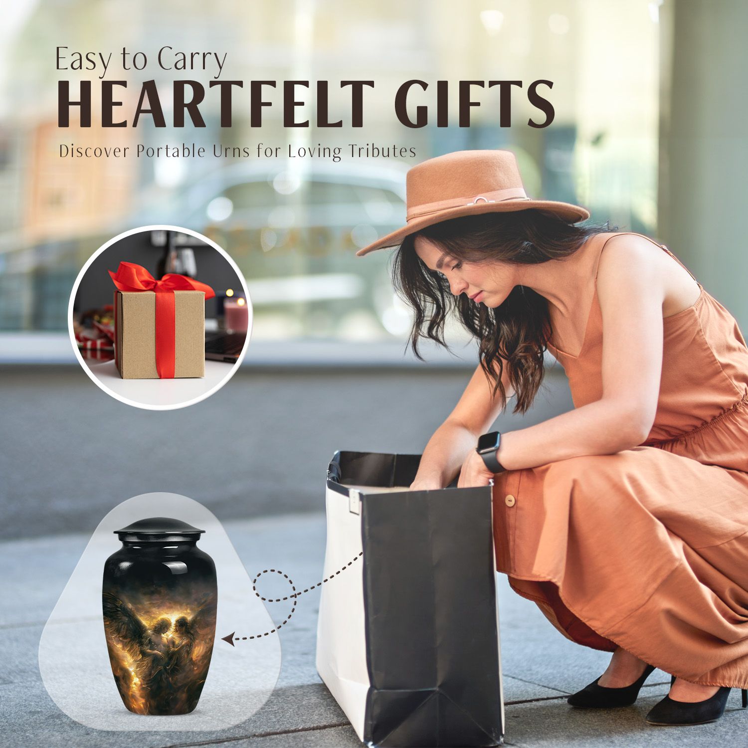 abstract-themed catholic urn for adult ashes