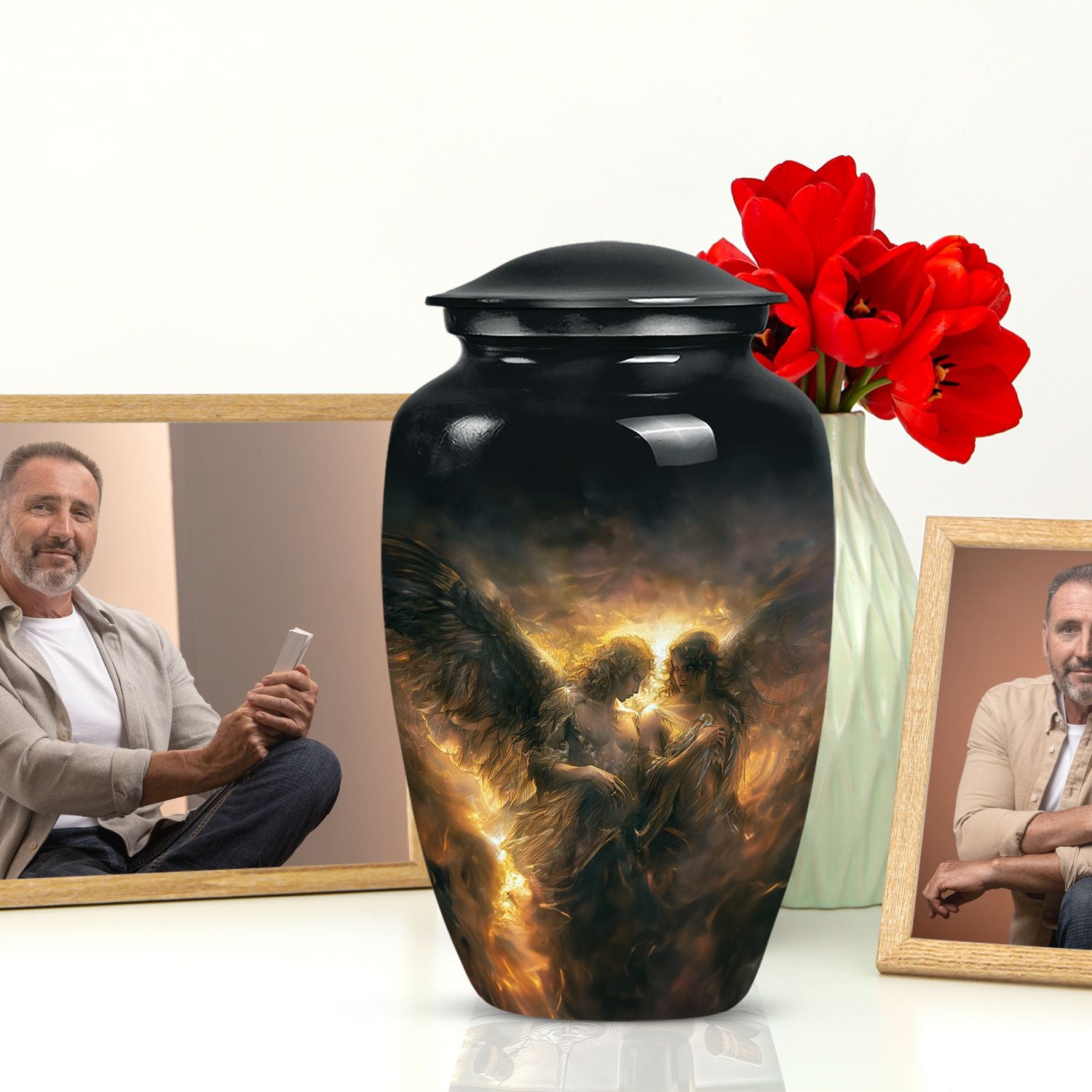 abstract-themed catholic urn for adult ashes