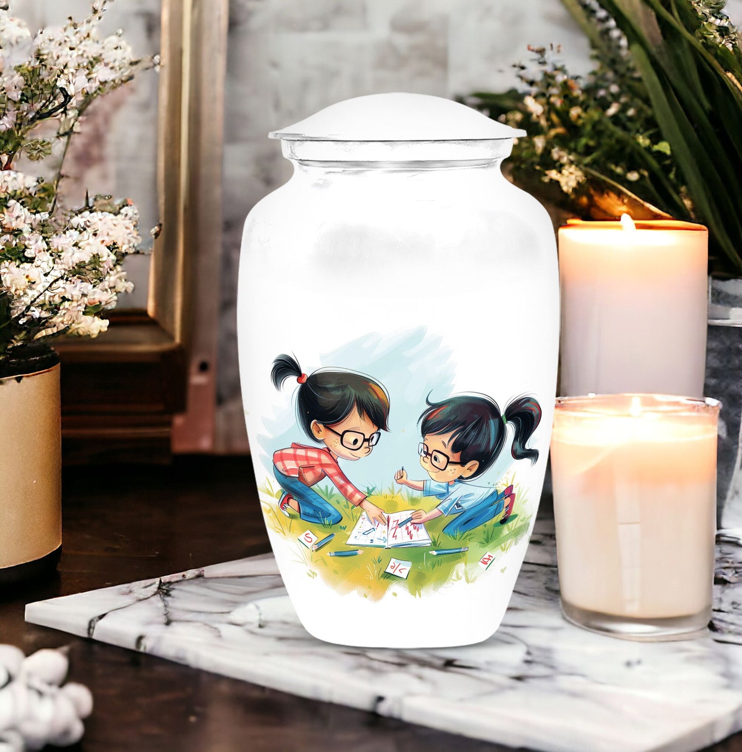 Classic 10-inch brother and sister memorial urn