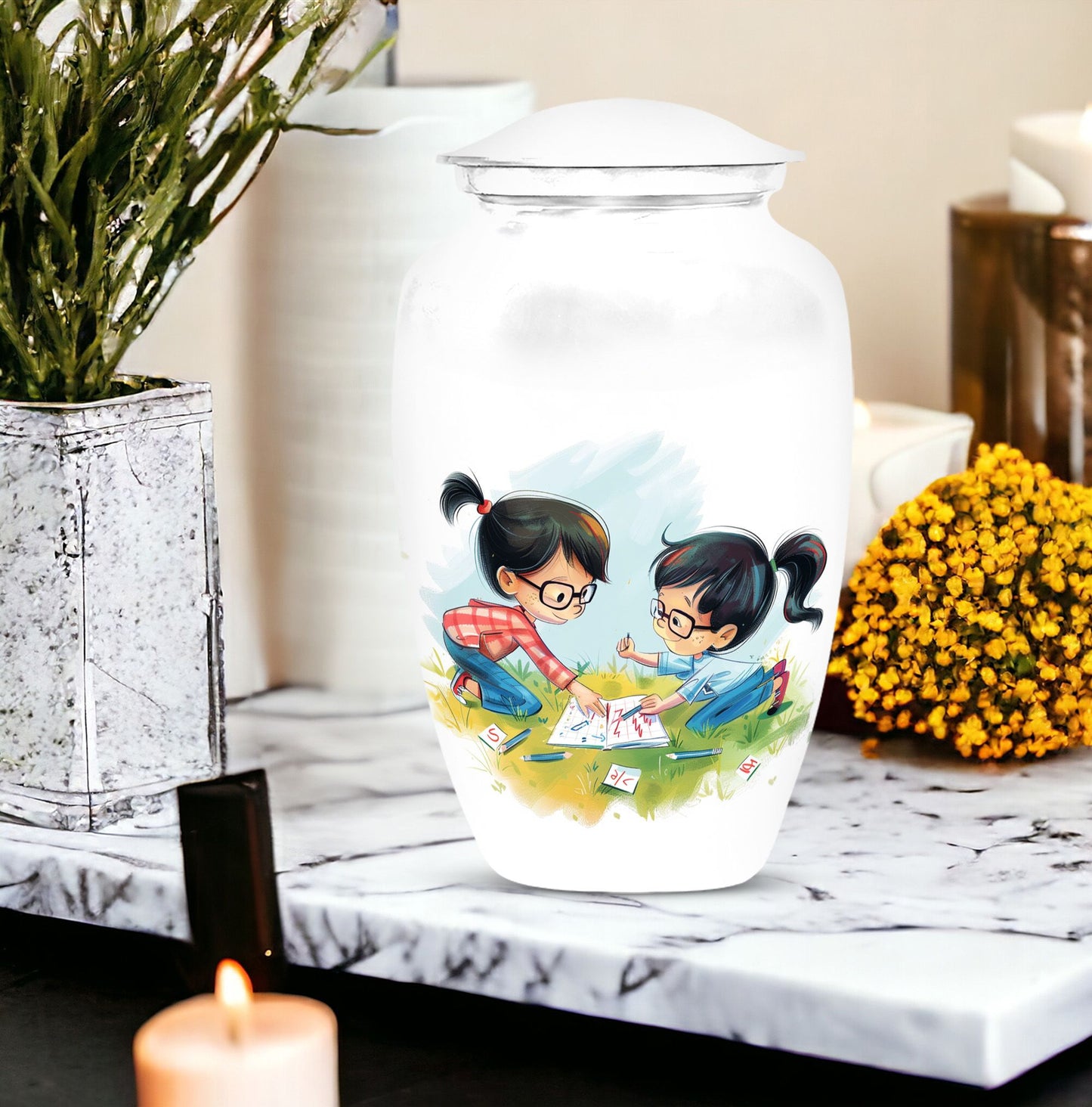 Classic 10-inch brother and sister memorial urn