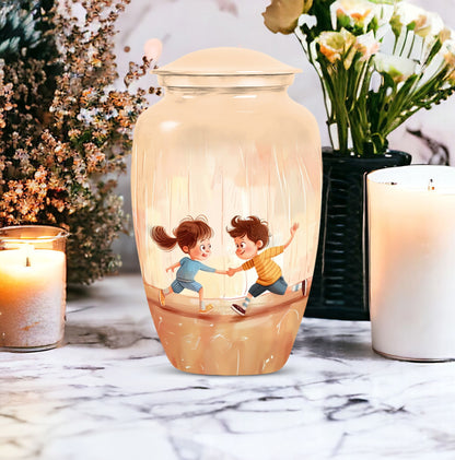 10-inch classic aluminium urn for brother and sister.