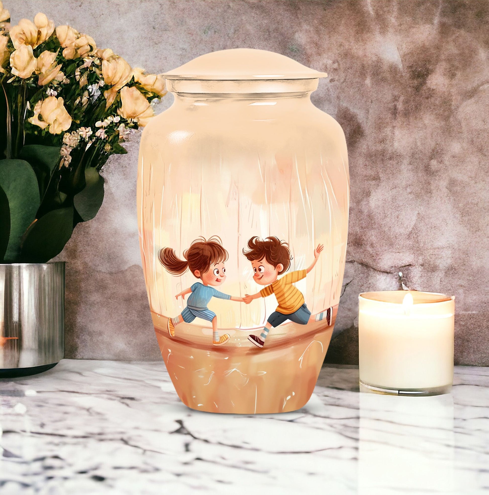 10-inch classic aluminium urn for brother and sister.