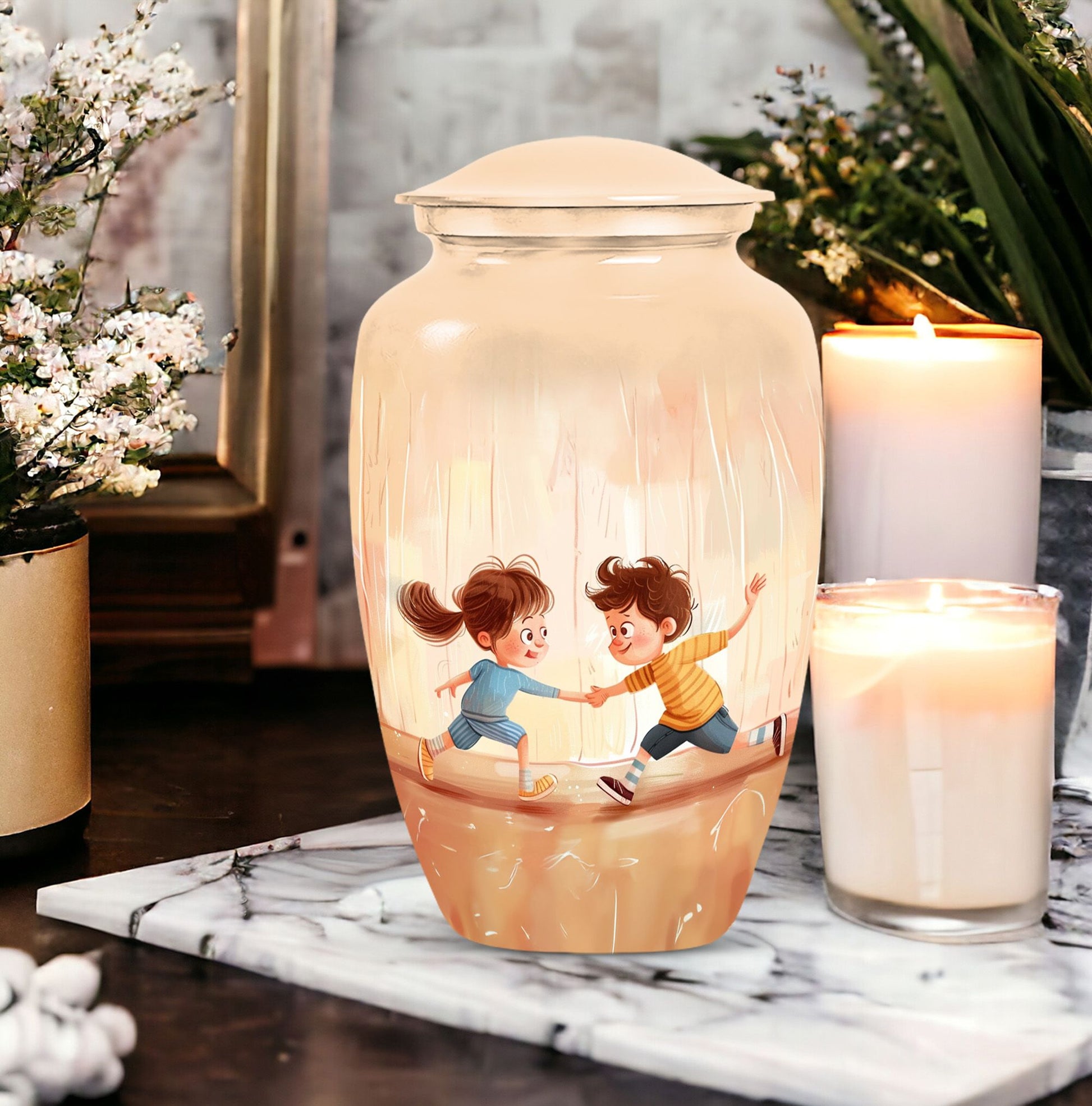 10-inch classic aluminium urn for brother and sister.