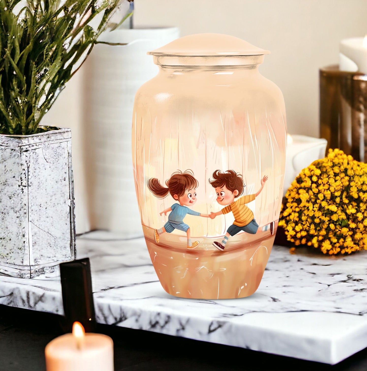 10-inch classic aluminium urn for brother and sister.