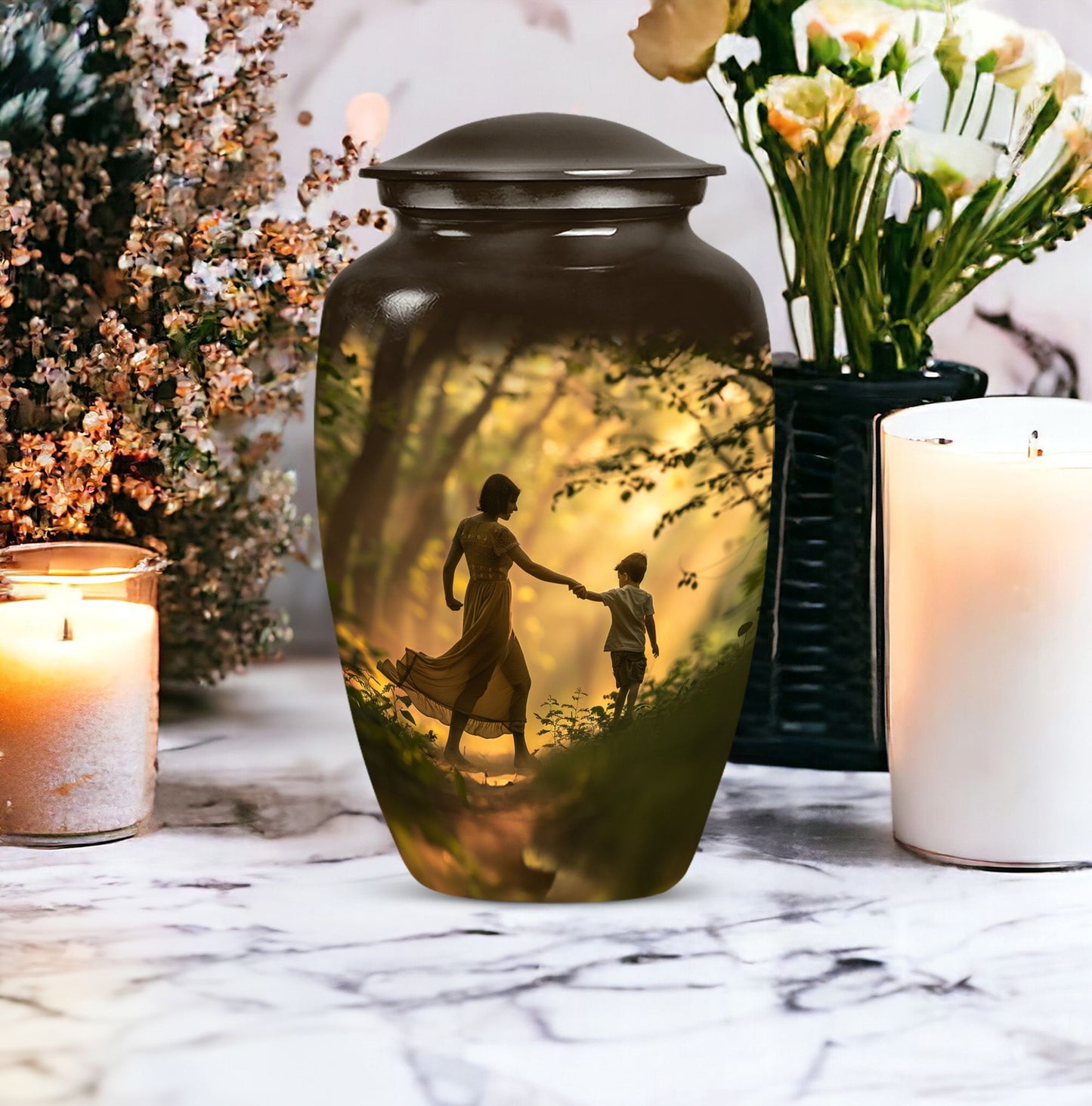 abstract urn for brother, sister and dad