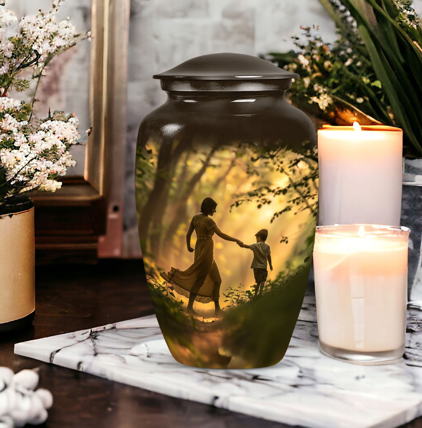 abstract urn for brother, sister and dad