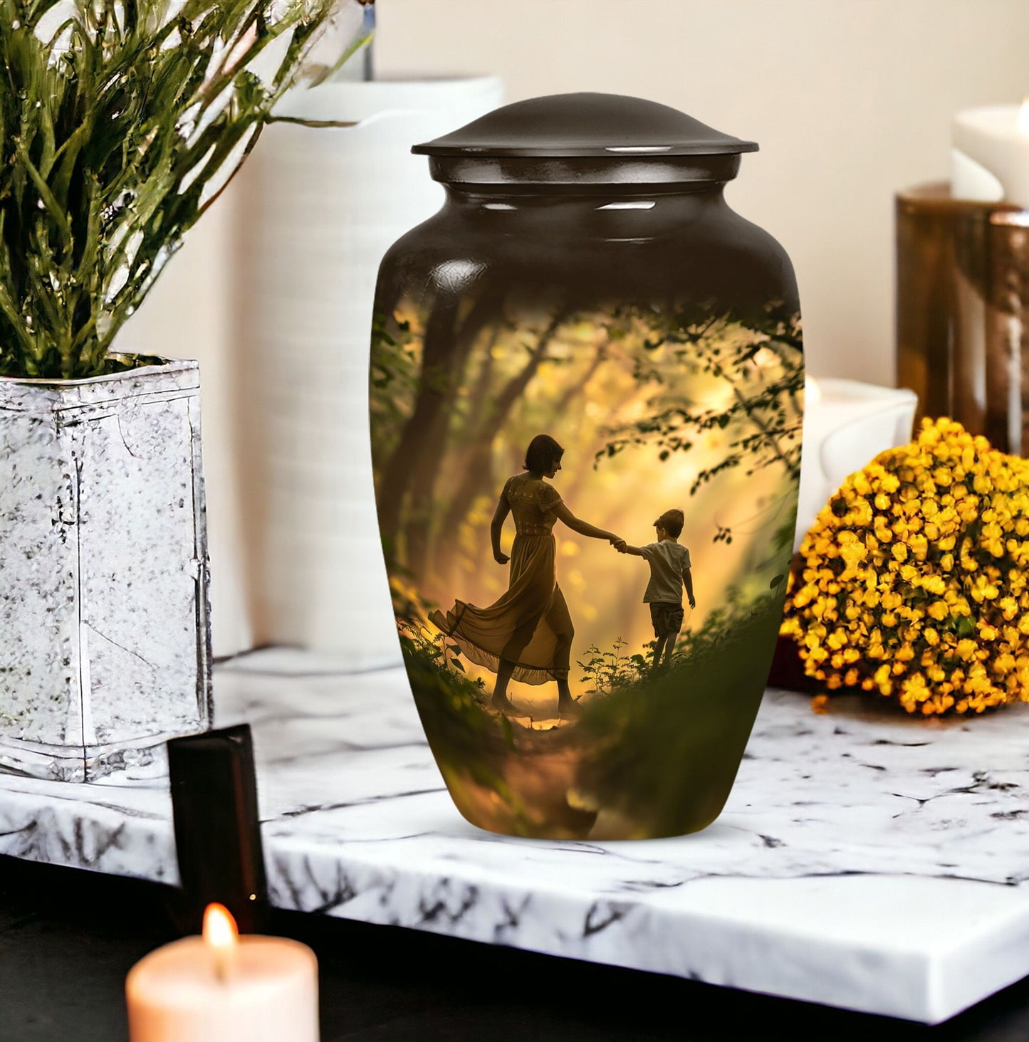 abstract urn for brother, sister and dad