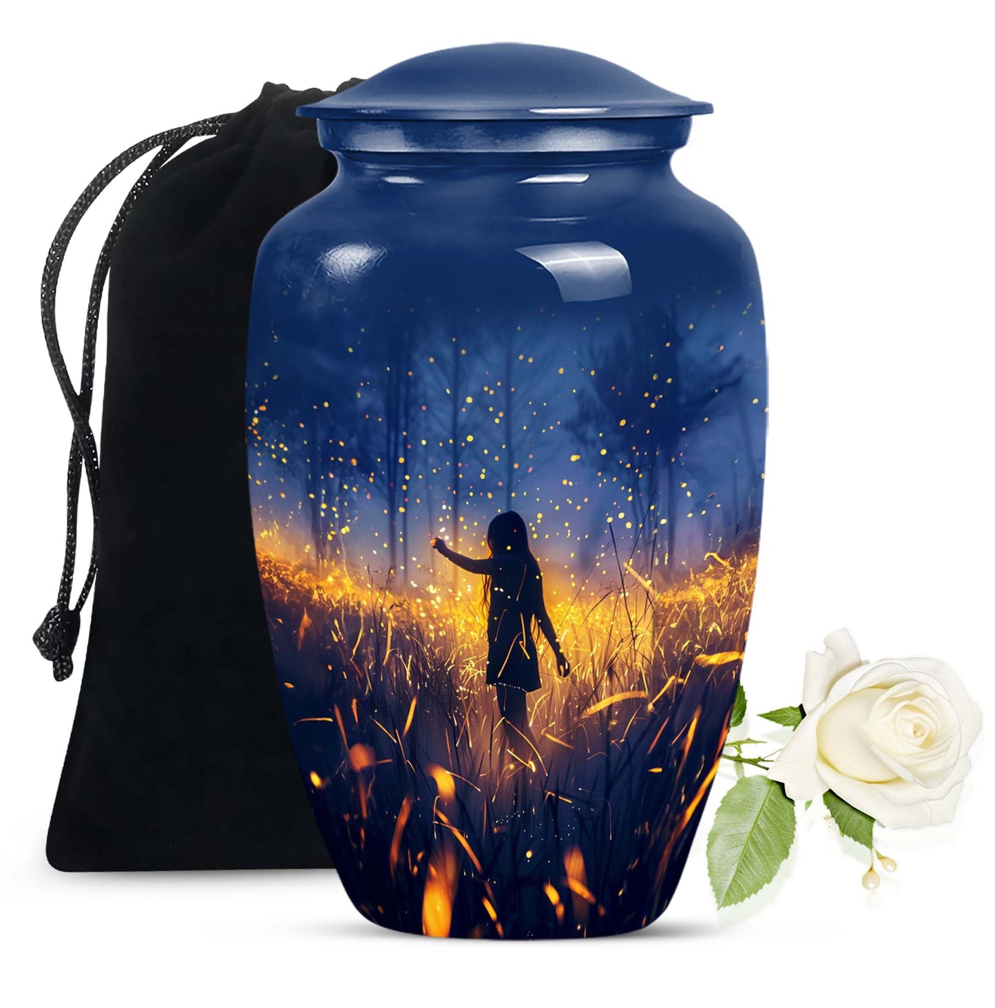 10 Inch Twilight Forest Cremation Urn, Aluminium.