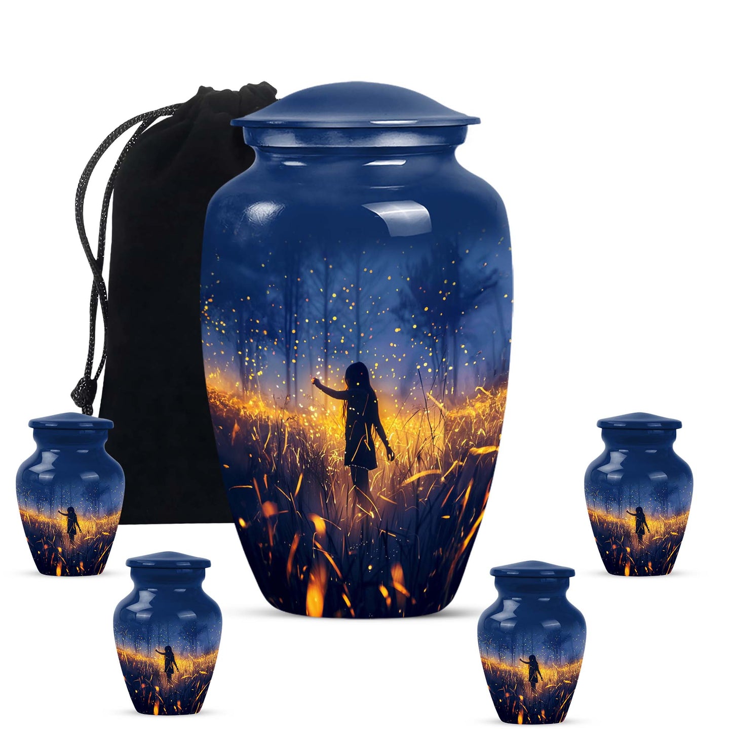 10 Inch Twilight Forest Cremation Urn, Aluminium.