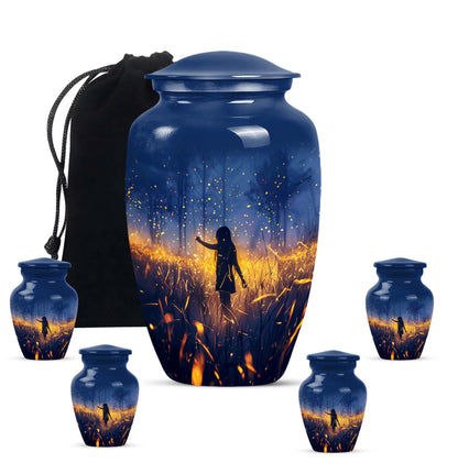 10 Inch Twilight Forest Cremation Urn, Aluminium.