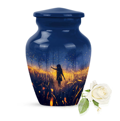 10 Inch Twilight Forest Cremation Urn, Aluminium.