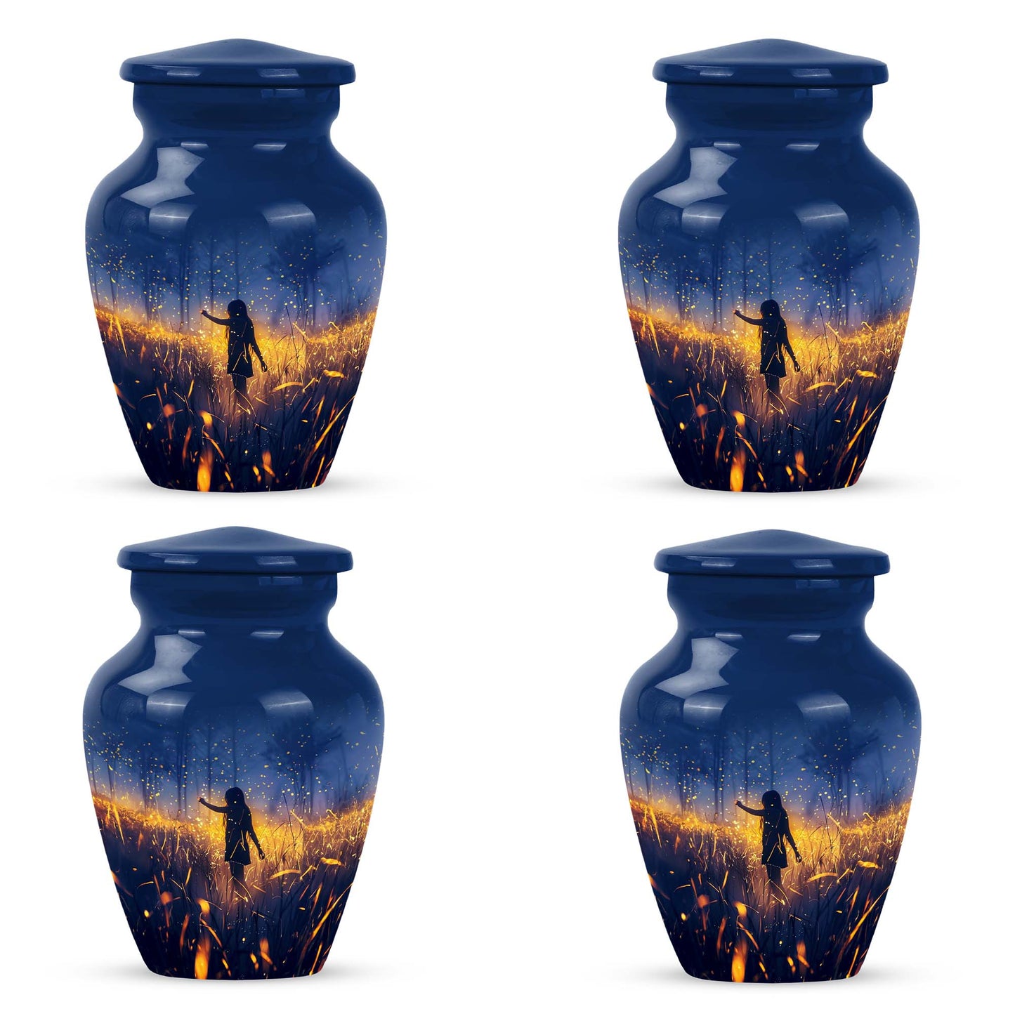 10 Inch Twilight Forest Cremation Urn, Aluminium.