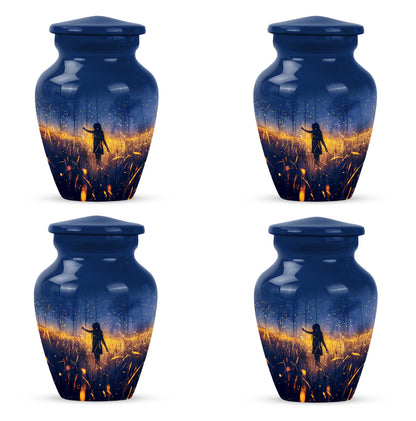 10 Inch Twilight Forest Cremation Urn, Aluminium.