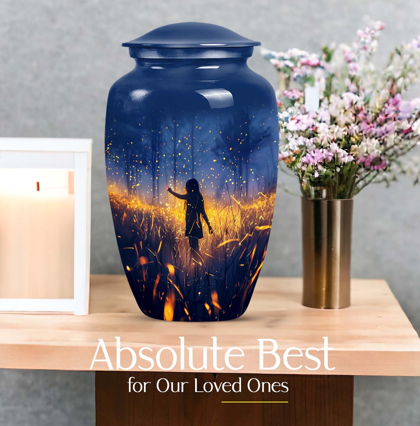 10 Inch Twilight Forest Cremation Urn, Aluminium.