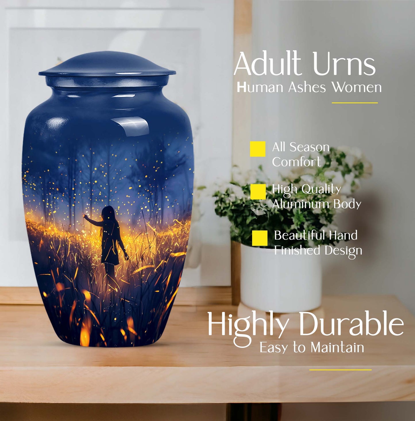 10 Inch Twilight Forest Cremation Urn, Aluminium.