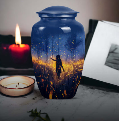10 Inch Twilight Forest Cremation Urn, Aluminium.