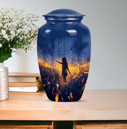 10 Inch Twilight Forest Cremation Urn, Aluminium.