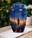 10 Inch Twilight Forest Cremation Urn, Aluminium.