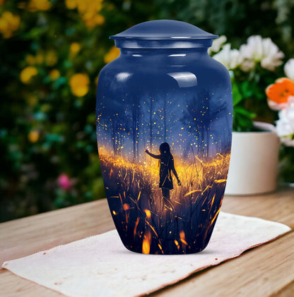 10 Inch Twilight Forest Cremation Urn, Aluminium.
