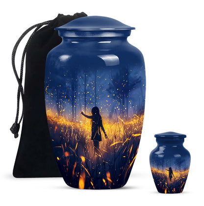 10 Inch Twilight Forest Cremation Urn, Aluminium.