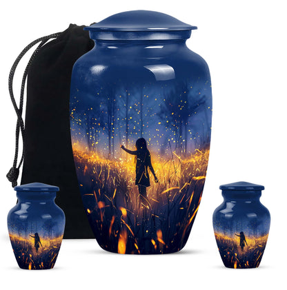 10 Inch Twilight Forest Cremation Urn, Aluminium.