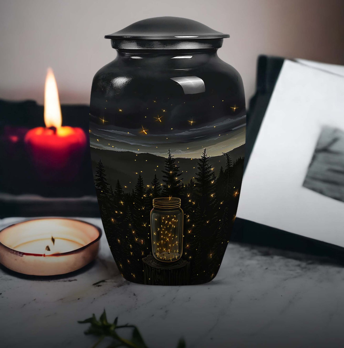 Classic 10-inch Twilight Forest Urn for cremation ashes, 
