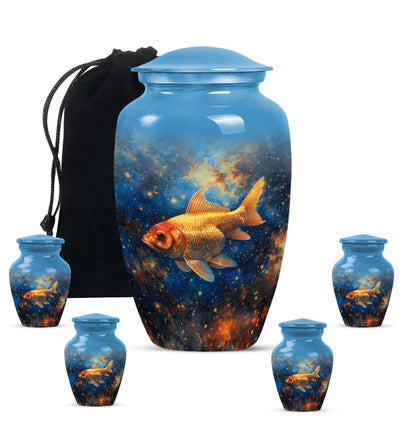Abstract themed 10-inch fish urn 
