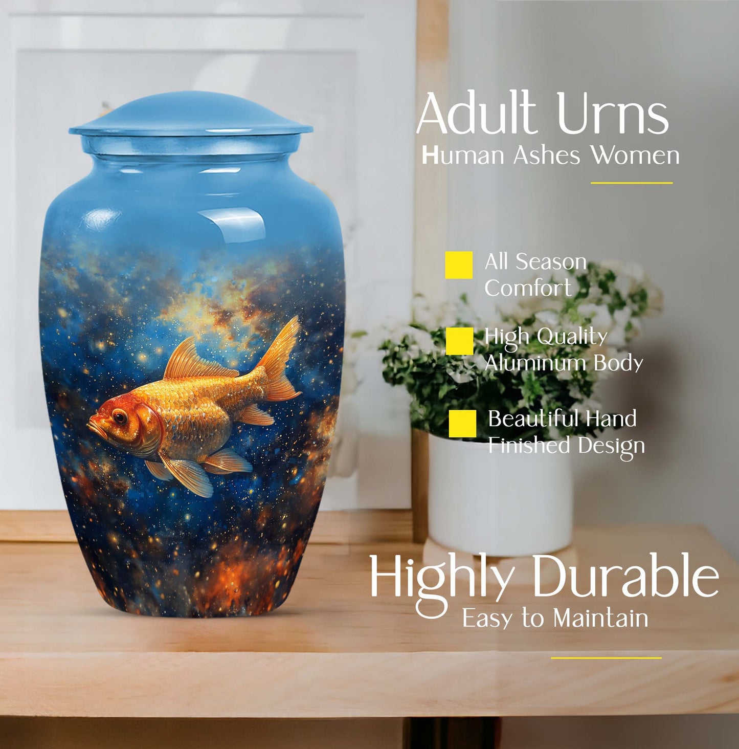 Abstract themed 10-inch fish urn 