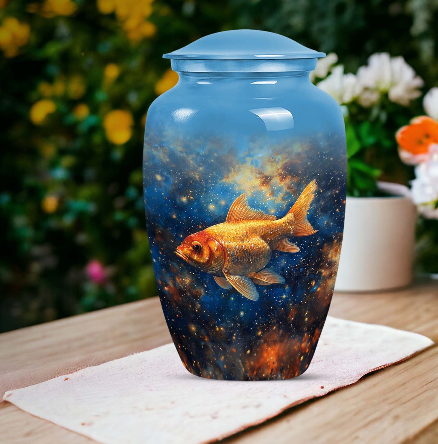 Abstract themed 10-inch fish urn 