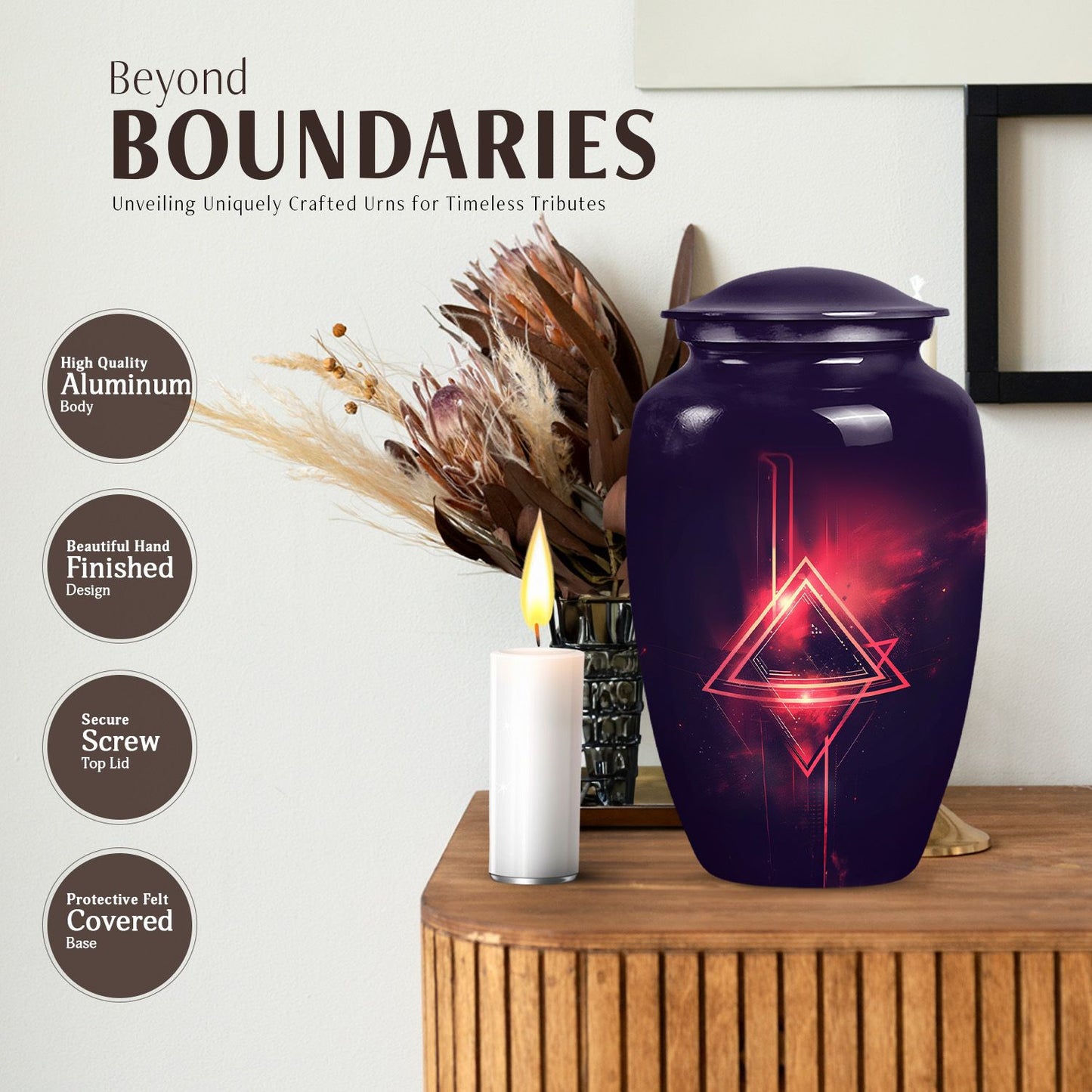 Catholic cremation urn in aluminium for men.