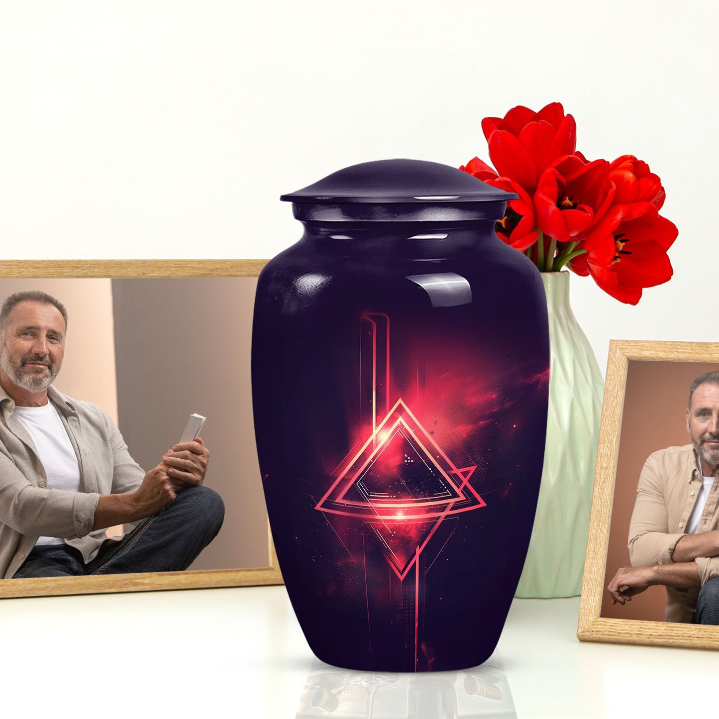 Catholic cremation urn in aluminium for men.