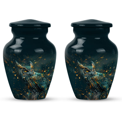 10-inch classic owl urn in abstract design.