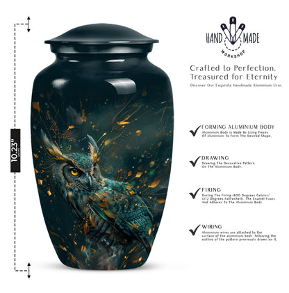 10-inch classic owl urn in abstract design.