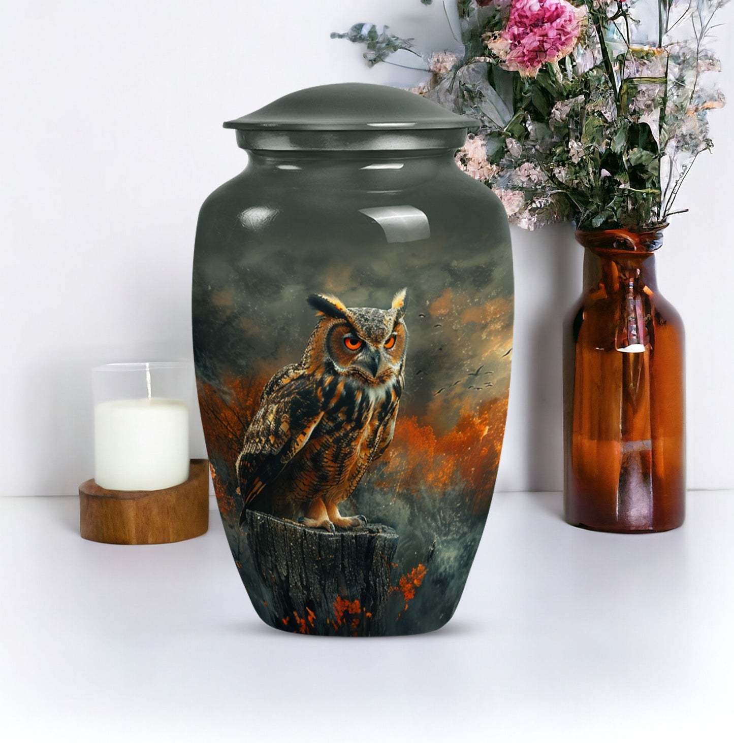 10-inch classic owl urn for men's ashes, included