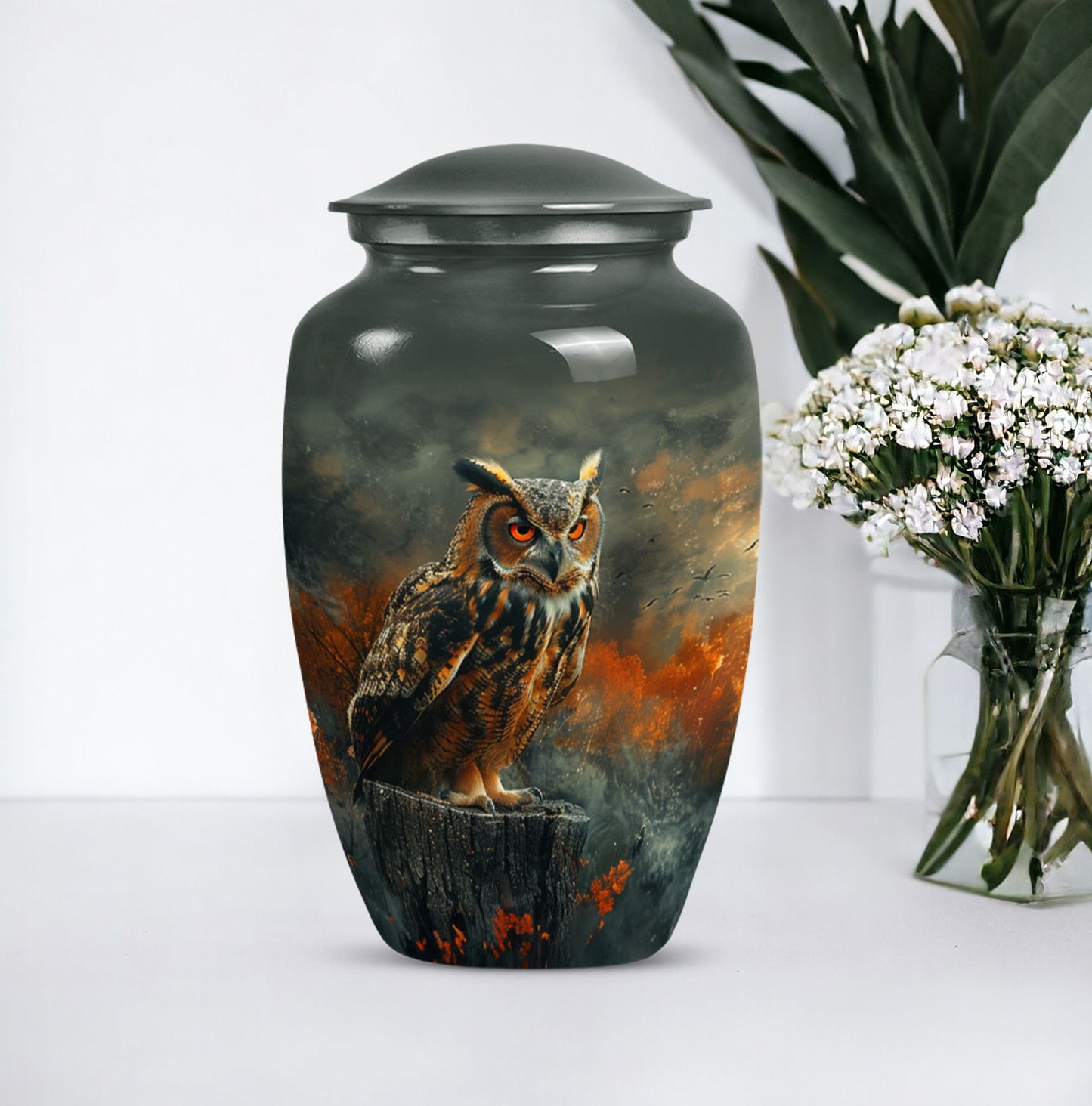 10-inch classic owl urn for men's ashes, included