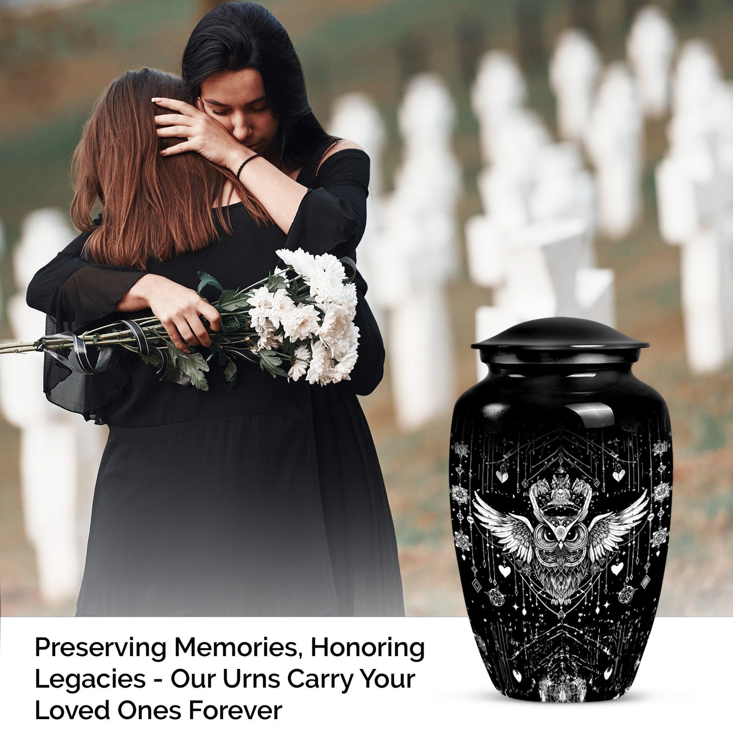 Classic 10-inch owl urn for cremation, aluminum-made 