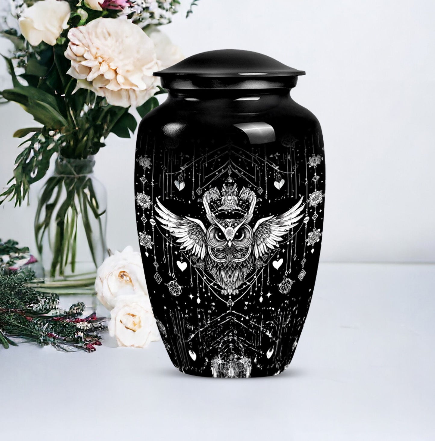 Classic 10-inch owl urn for cremation, aluminum-made 