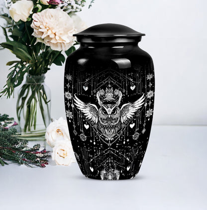 Classic 10-inch owl urn for cremation, aluminum-made 